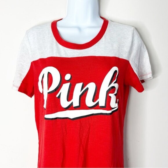Pink Victoria's Secret Pink Logo Graphic Tee T-shirt Short Sleeve Red Medium - Picture 8 of 14